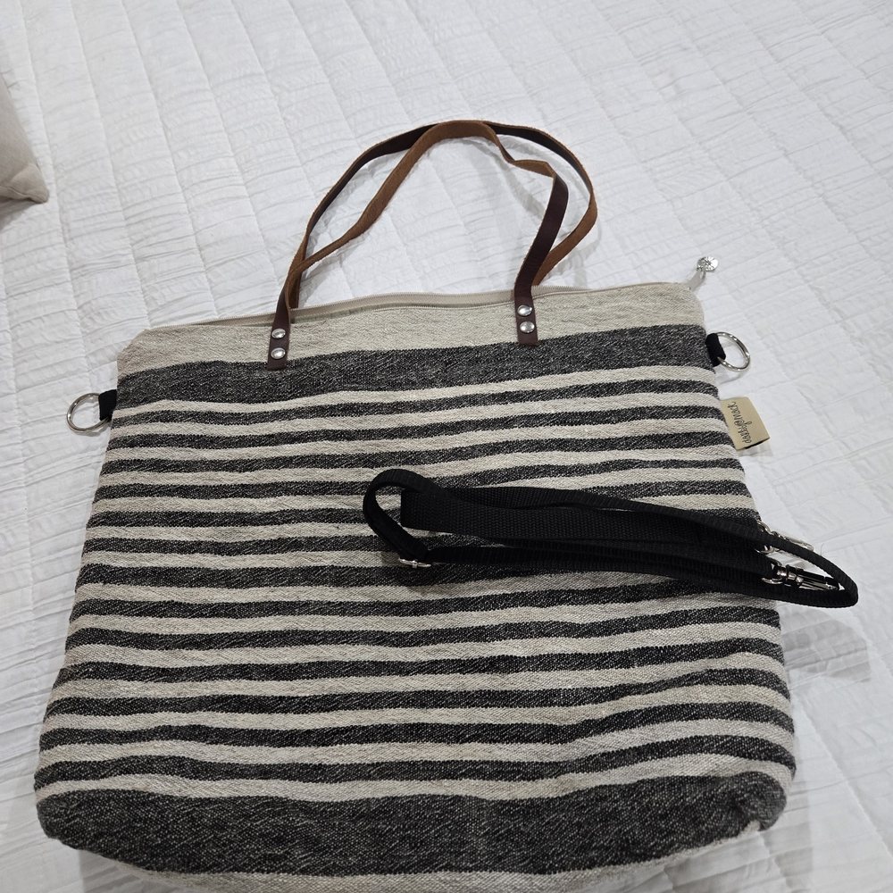 Striped Black and Cream Tote Bag
